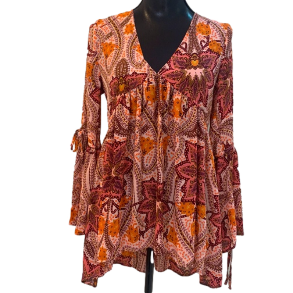 GIANNI Binni Groovy Fall Floral Paisley Flowy Boho Top Small